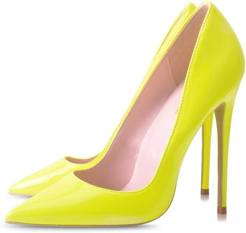 Women Pumps, Pointed Toe High Heel 4.7 Inch/12Cm Party Stiletto Heels Shoes Neon Yellow 6