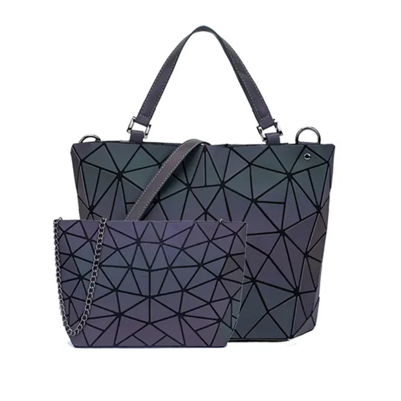 Women Handbags Luxury Geometric Shoulder Bag Set Folding Tote Crossbody Bag Female Handbag for Ladies Luminous Bao Bag Geometric