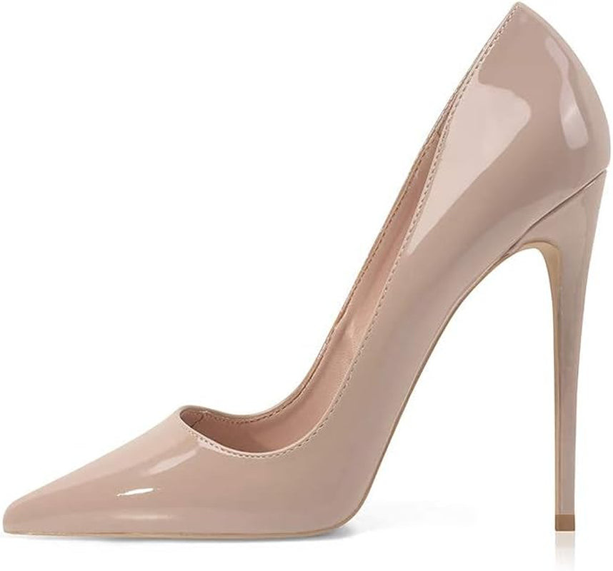 Women Pumps, Pointed Toe High Heel 4.7 Inch/12Cm Party Stiletto Heels Shoes Nude 12