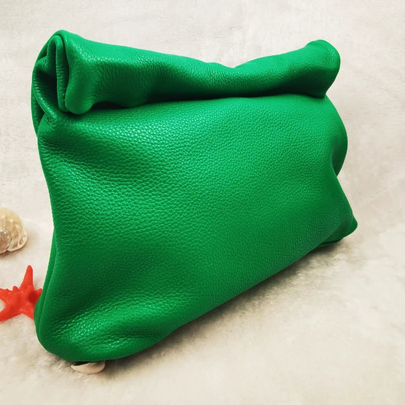 New Euro Fashion Curled Handbags Hot Office Mobile Phone Pockets Women'S Handbag High Quality Portable Genuine Leather Handbags