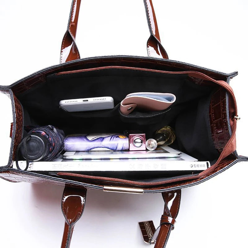 Fashion Solid Color Crocodile Square Hard Lacquer Tote Bags Women Handbags Luxury Modern Handbag
