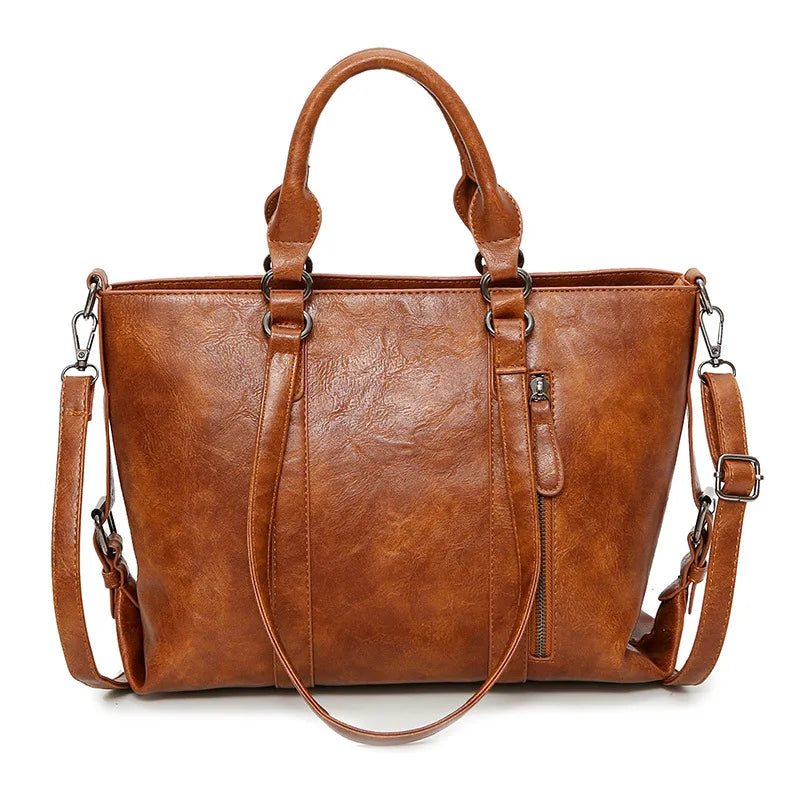 Retro Larger Capacity Shoulder Bags Vintage Women Leather Handbag Luxury Handbags Women Bags Designer Female Bag Messenger Bag