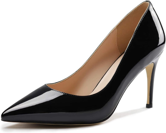 Womens Basic High Heel Pumps Slip on Pointed Toe Stiletto Heels Shoes 8.5CM Handmade Comfortable Heels