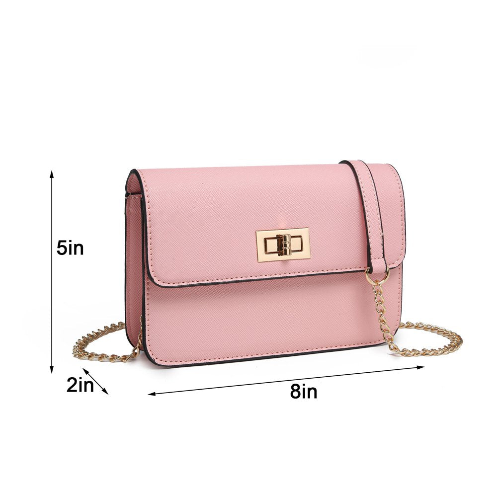 Womens Turn Lock Crossbody Bag Handbags Vegan Leather Purses for Women Shoulder Bag with Chain Strap