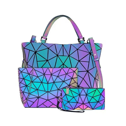 Women Handbags Luxury Geometric Shoulder Bag Set Folding Tote Crossbody Bag Female Handbag for Ladies Luminous Bao Bag Geometric