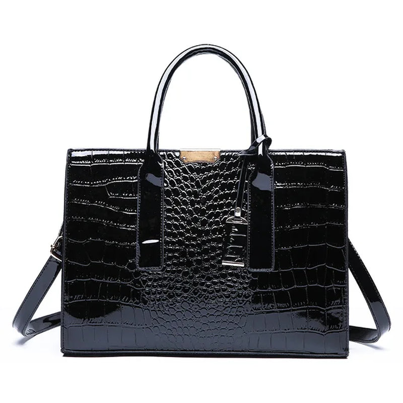 Fashion Solid Color Crocodile Square Hard Lacquer Tote Bags Women Handbags Luxury Modern Handbag
