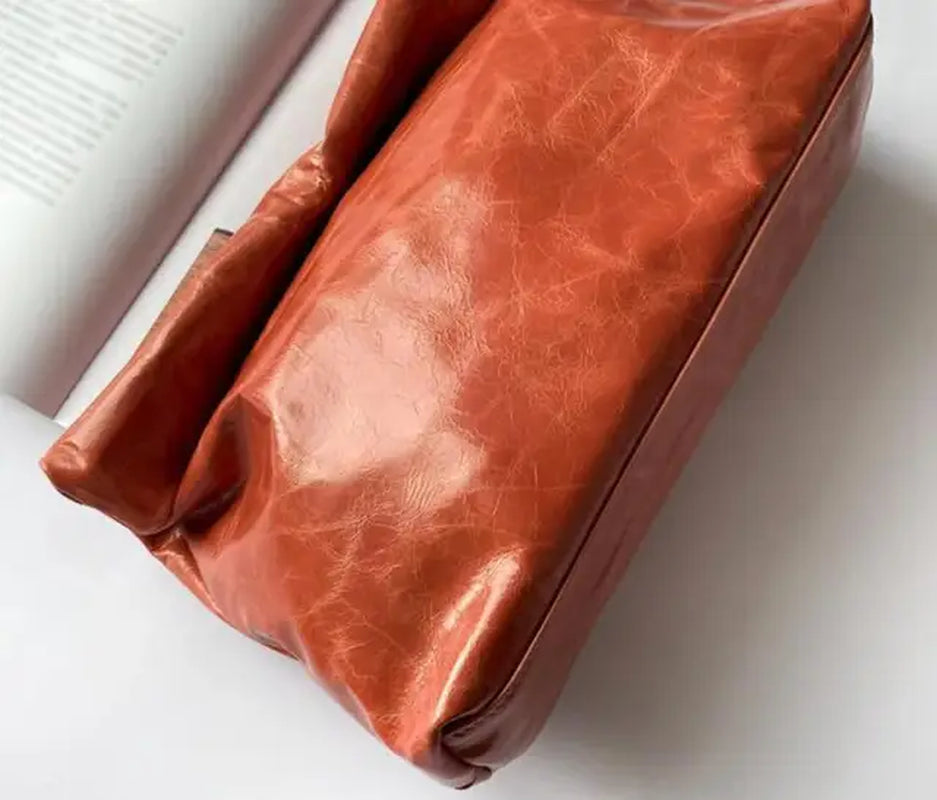 New Euro Fashion Curled Handbags Hot Office Mobile Phone Pockets Women'S Handbag High Quality Portable Genuine Leather Handbags
