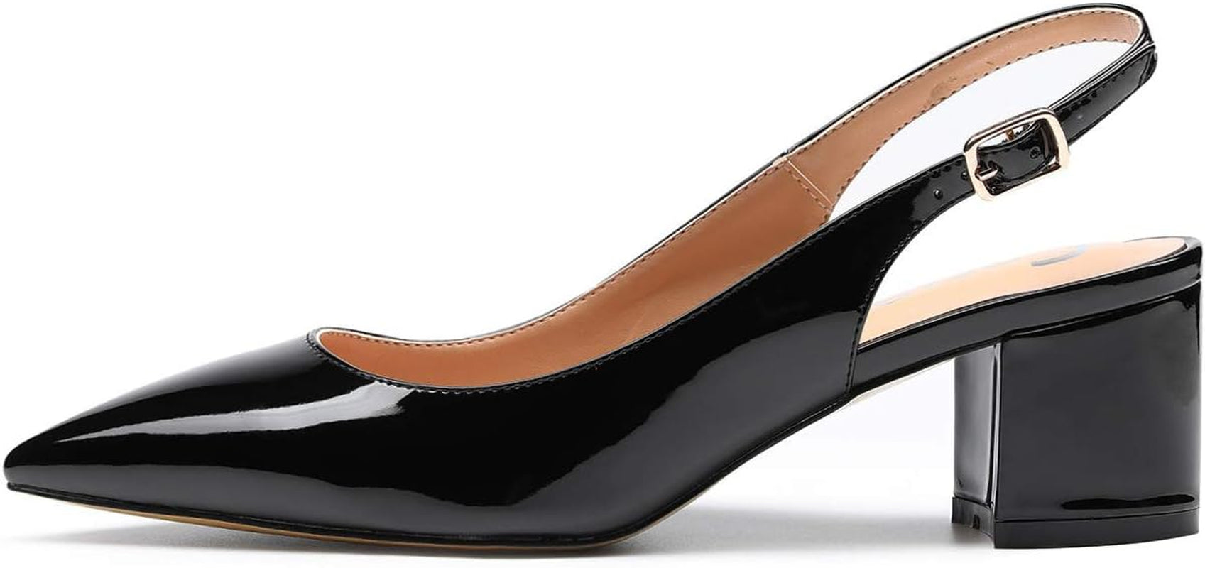 Women'S Slingback Mid Block Heel Pumps Slip-On Pointy Toe Chunky Heels 5CM Heeled Sandals