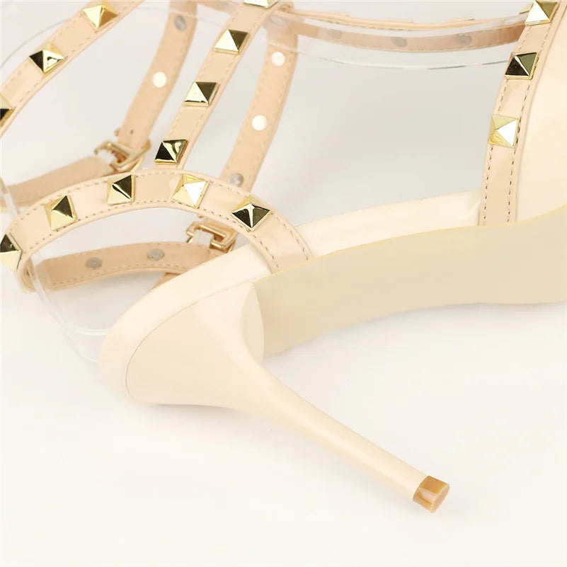 2023 Summer Women 9Cm High Heels Rivets Sandals Designer Suede Nude Purple Stiletto Heels Gladiator Sandals Lady Studded Shoes