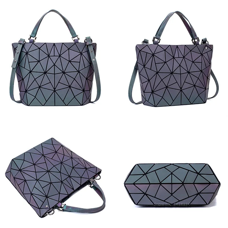 Women Handbags Luxury Geometric Shoulder Bag Set Folding Tote Crossbody Bag Female Handbag for Ladies Luminous Bao Bag Geometric