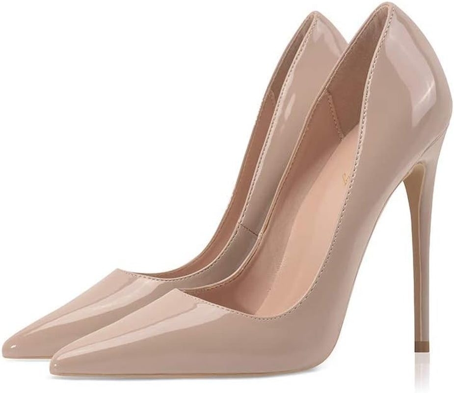 Women Pumps, Pointed Toe High Heel 4.7 Inch/12Cm Party Stiletto Heels Shoes Nude 12