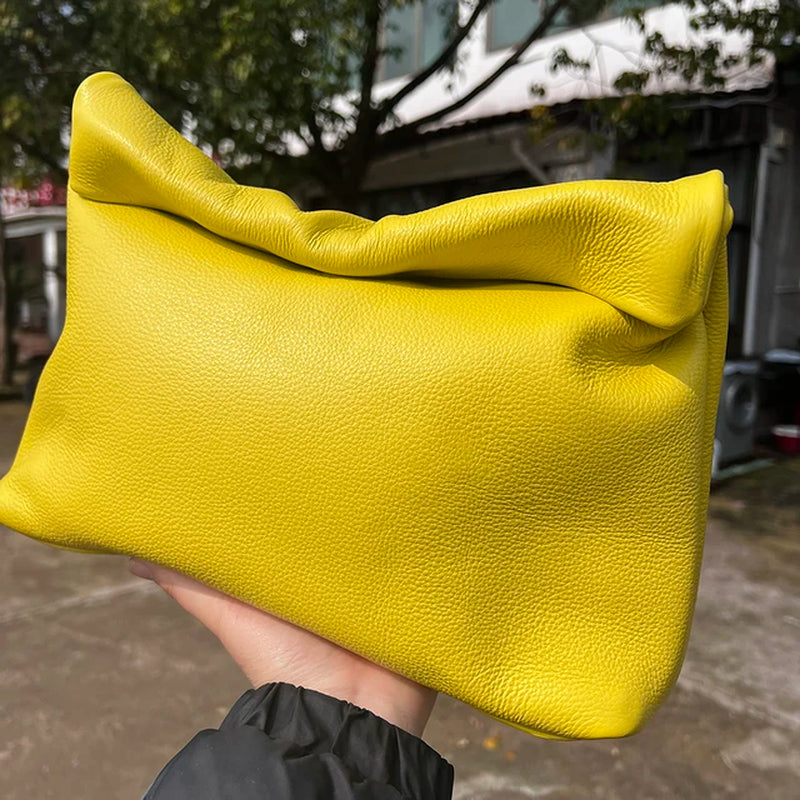 New Euro Fashion Curled Handbags Hot Office Mobile Phone Pockets Women'S Handbag High Quality Portable Genuine Leather Handbags