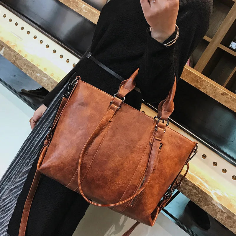 Retro Larger Capacity Shoulder Bags Vintage Women Leather Handbag Luxury Handbags Women Bags Designer Female Bag Messenger Bag