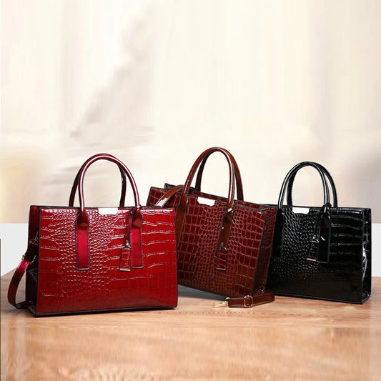 Fashion Solid Color Crocodile Square Hard Lacquer Tote Bags Women Handbags Luxury Modern Handbag