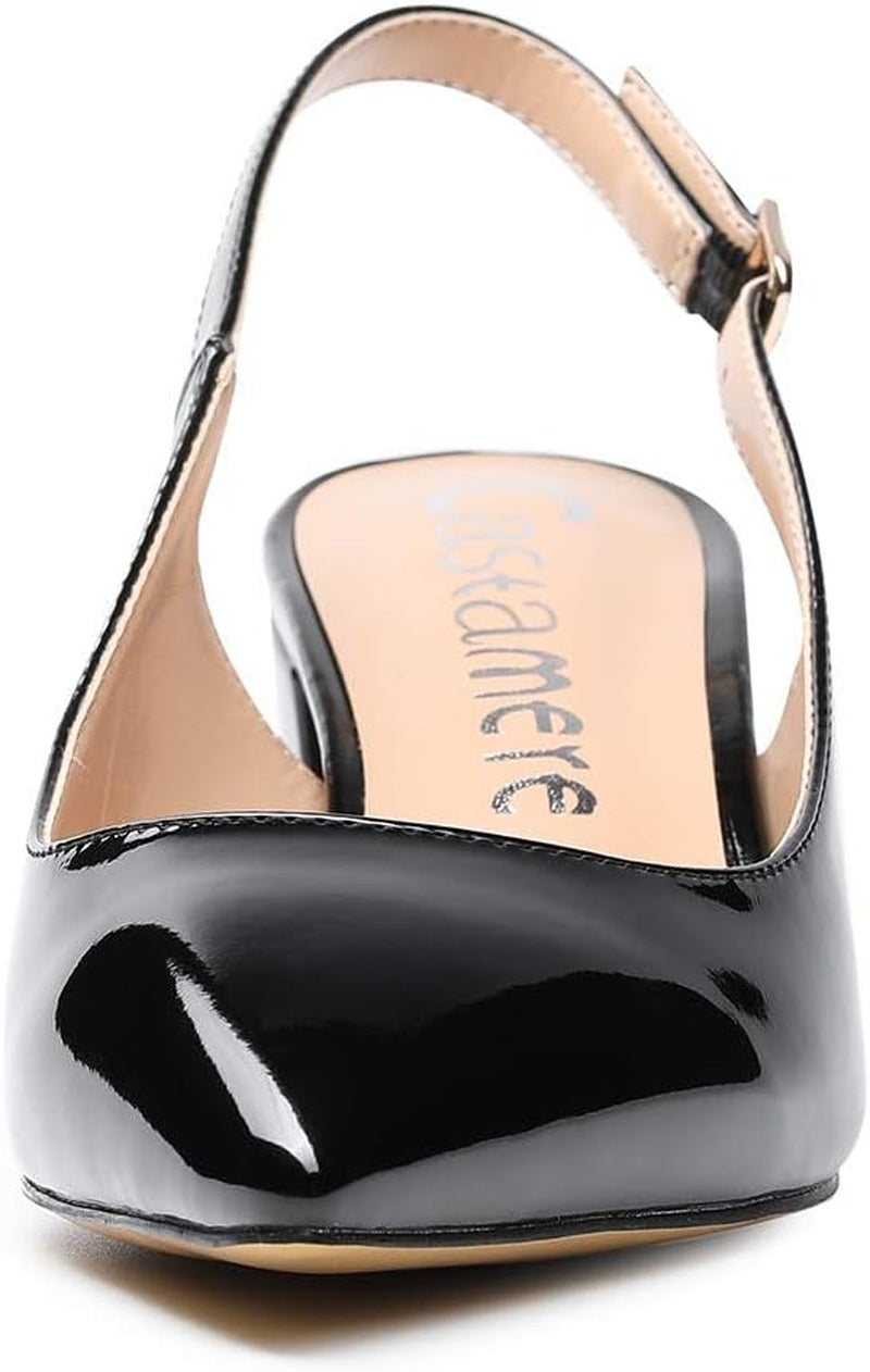 Women'S Slingback Mid Block Heel Pumps Slip-On Pointy Toe Chunky Heels 5CM Heeled Sandals