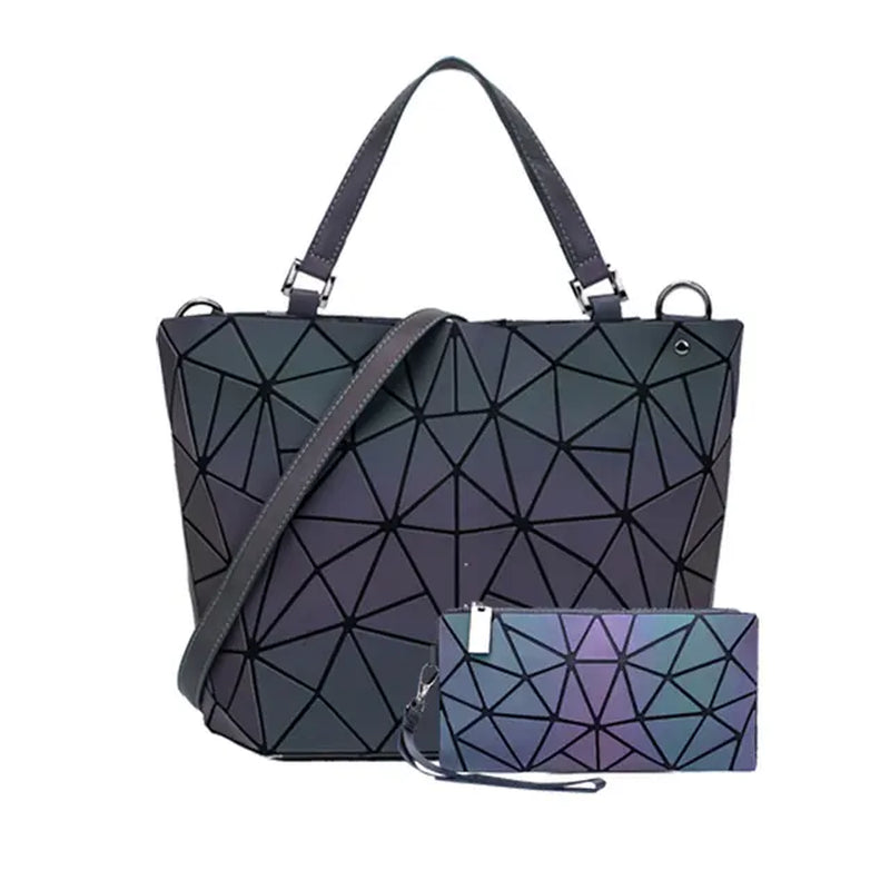 Women Handbags Luxury Geometric Shoulder Bag Set Folding Tote Crossbody Bag Female Handbag for Ladies Luminous Bao Bag Geometric