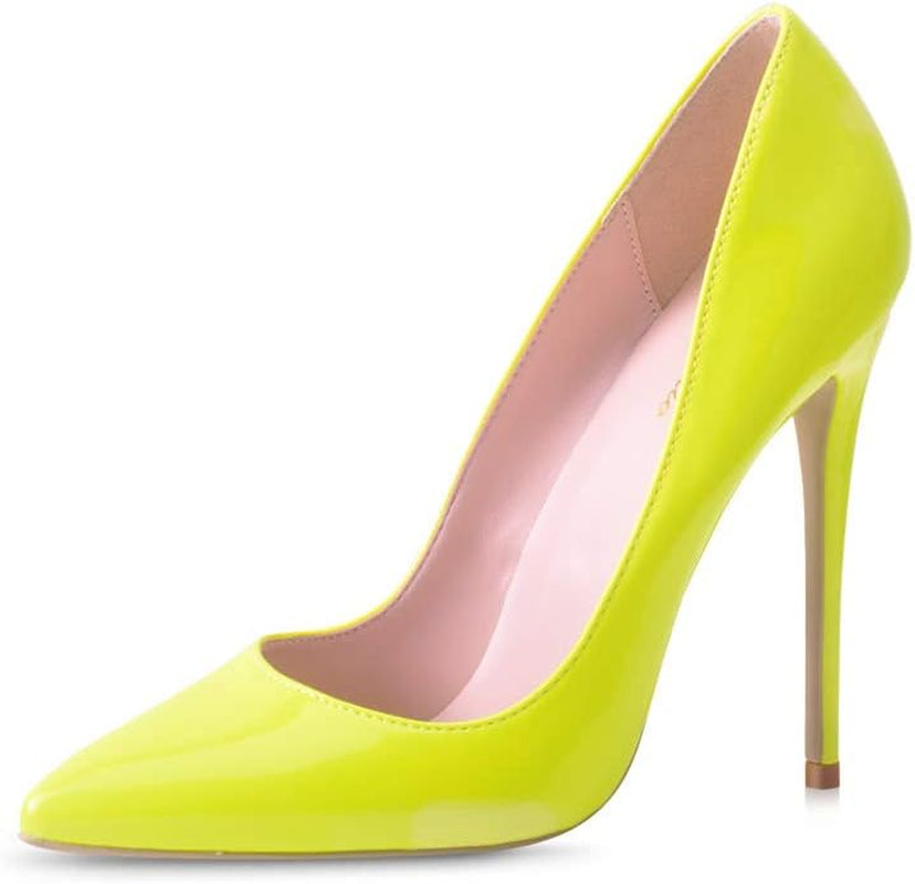 Women Pumps, Pointed Toe High Heel 4.7 Inch/12Cm Party Stiletto Heels Shoes Neon Yellow 6