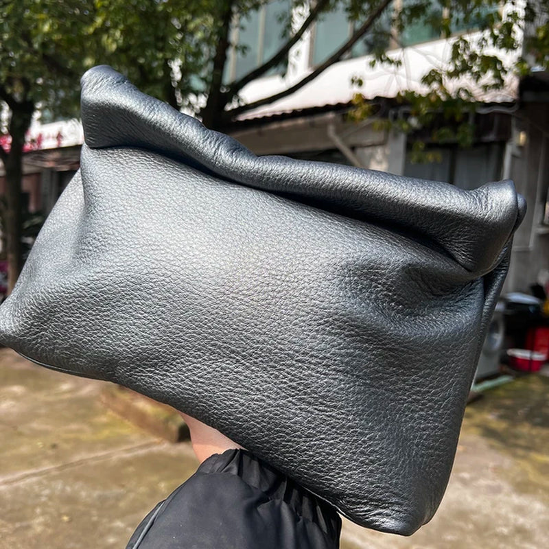 New Euro Fashion Curled Handbags Hot Office Mobile Phone Pockets Women'S Handbag High Quality Portable Genuine Leather Handbags