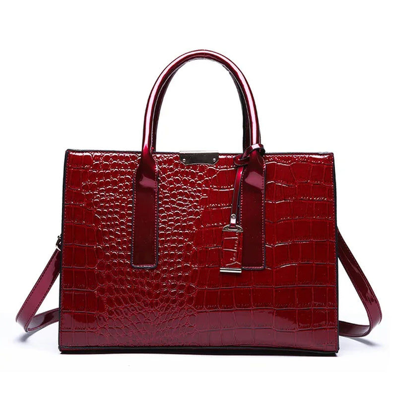 Fashion Solid Color Crocodile Square Hard Lacquer Tote Bags Women Handbags Luxury Modern Handbag