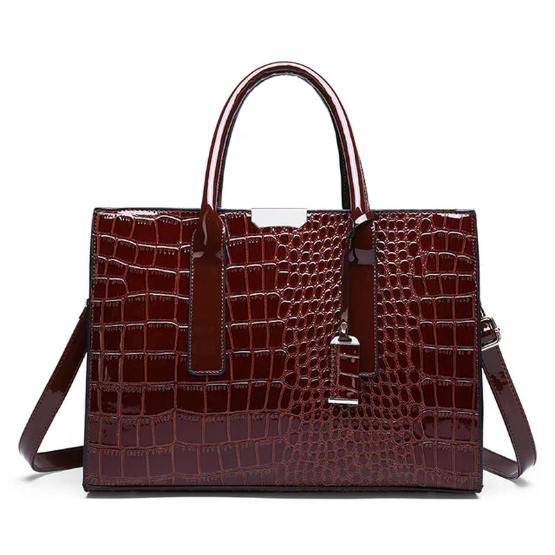 Fashion Solid Color Crocodile Square Hard Lacquer Tote Bags Women Handbags Luxury Modern Handbag