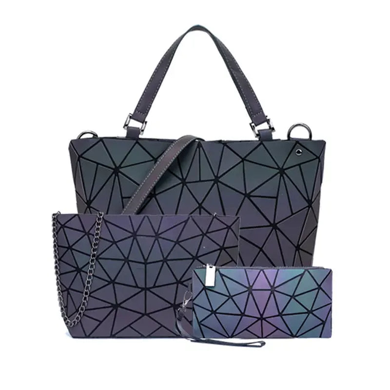 Women Handbags Luxury Geometric Shoulder Bag Set Folding Tote Crossbody Bag Female Handbag for Ladies Luminous Bao Bag Geometric