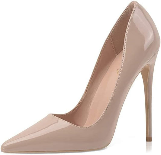 Women Pumps, Pointed Toe High Heel 4.7 Inch/12Cm Party Stiletto Heels Shoes Nude 12