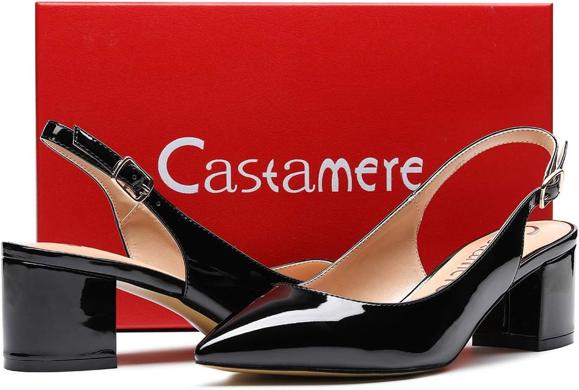 Women'S Slingback Mid Block Heel Pumps Slip-On Pointy Toe Chunky Heels 5CM Heeled Sandals