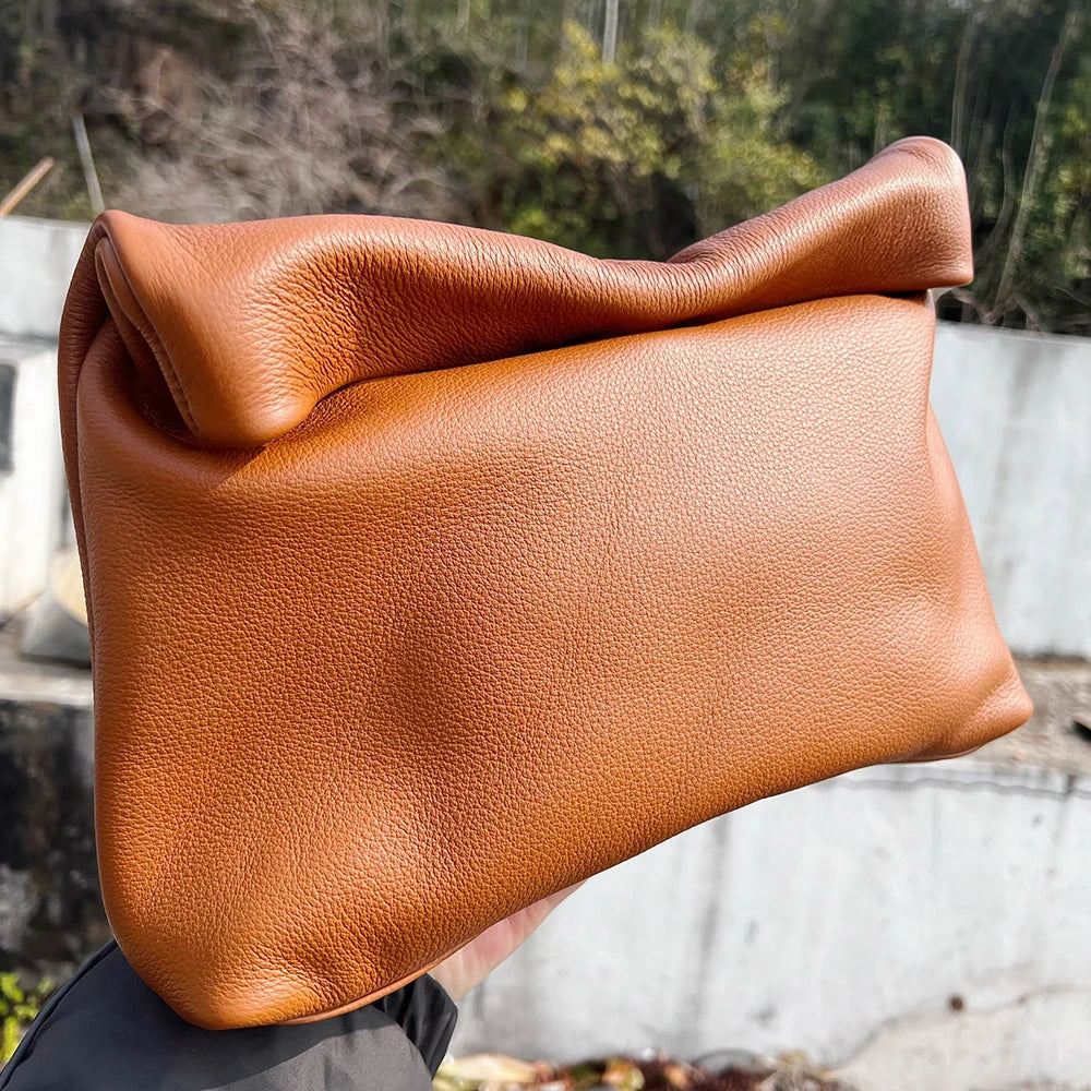 New Euro Fashion Curled Handbags Hot Office Mobile Phone Pockets Women'S Handbag High Quality Portable Genuine Leather Handbags