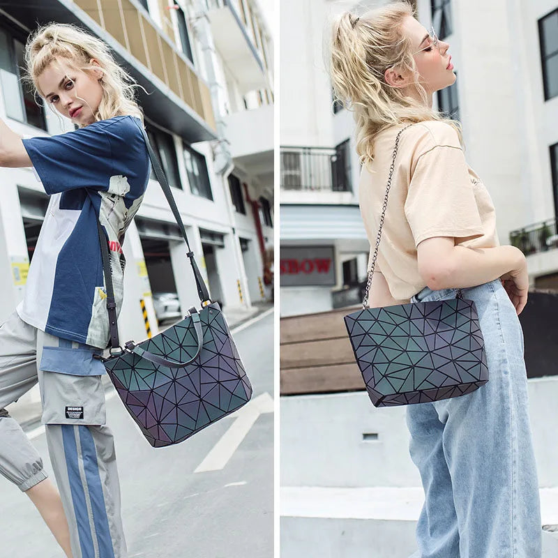 Women Handbags Luxury Geometric Shoulder Bag Set Folding Tote Crossbody Bag Female Handbag for Ladies Luminous Bao Bag Geometric