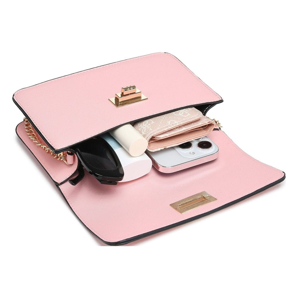 Womens Turn Lock Crossbody Bag Handbags Vegan Leather Purses for Women Shoulder Bag with Chain Strap