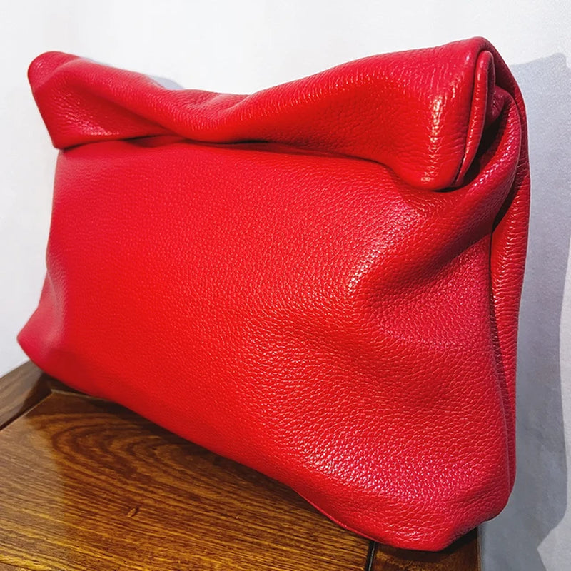 New Euro Fashion Curled Handbags Hot Office Mobile Phone Pockets Women'S Handbag High Quality Portable Genuine Leather Handbags