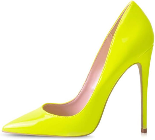 Women Pumps, Pointed Toe High Heel 4.7 Inch/12Cm Party Stiletto Heels Shoes Neon Yellow 6